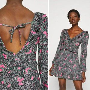 Topshop Long Sleeve Jersey Ruffle Floral Mini Dress